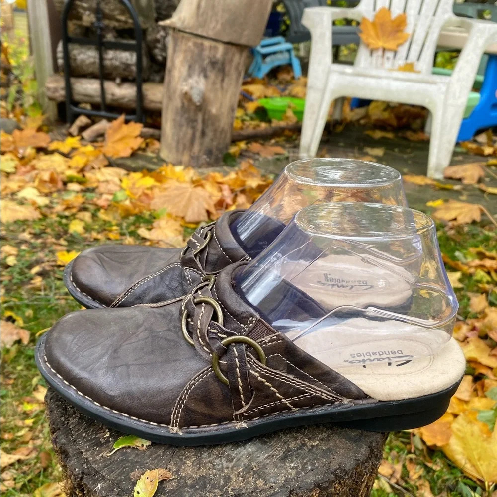 Clarks Bendables‎ Womens Brown Leather Slip On Comfort Shoes Size